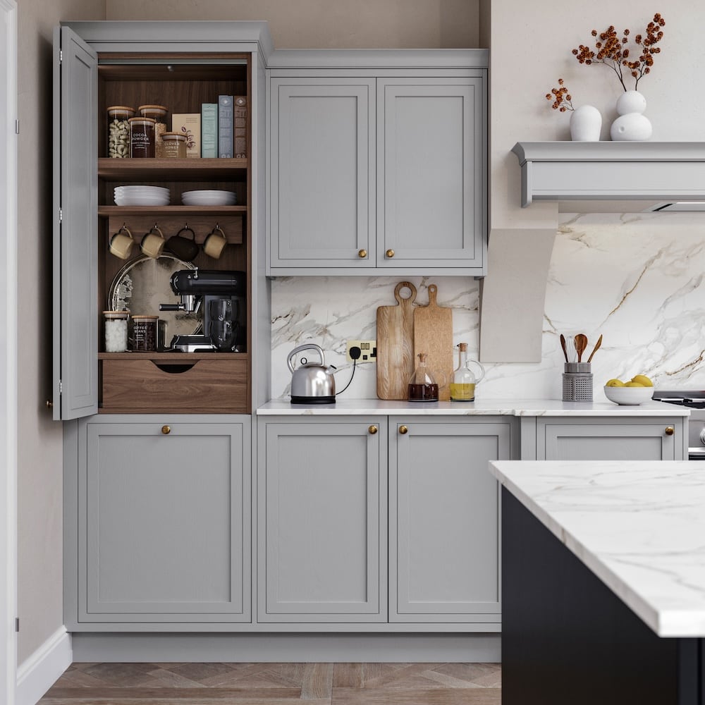 Light grey in-frame kitchen