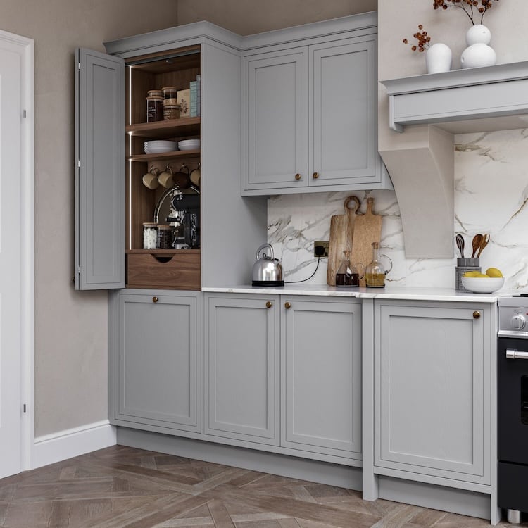Light grey in-frame kitchen