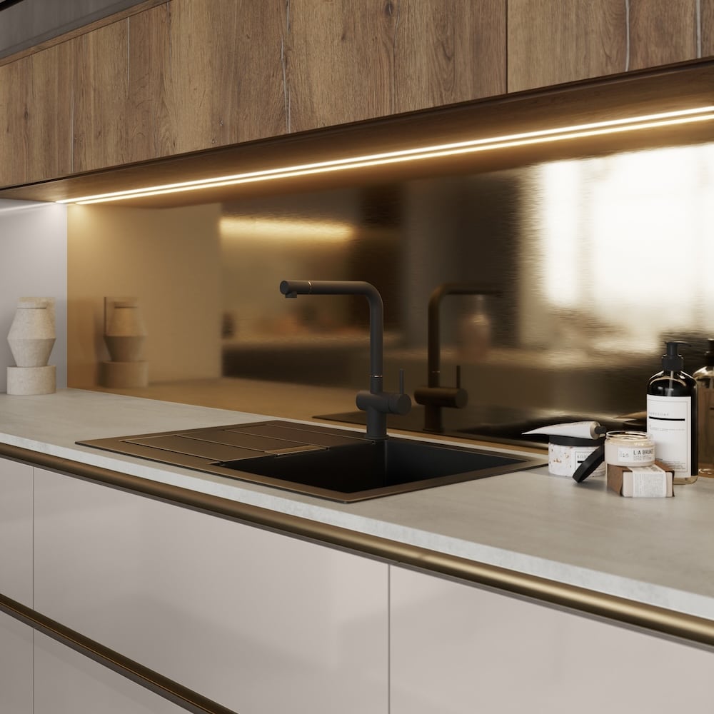 Handleless kitchen close up