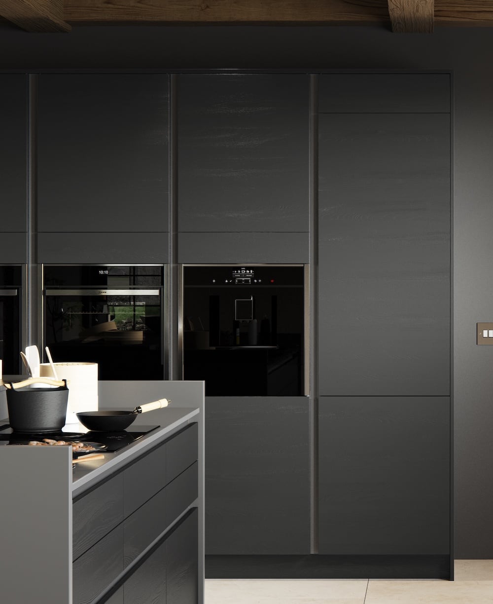handleless black kitchen