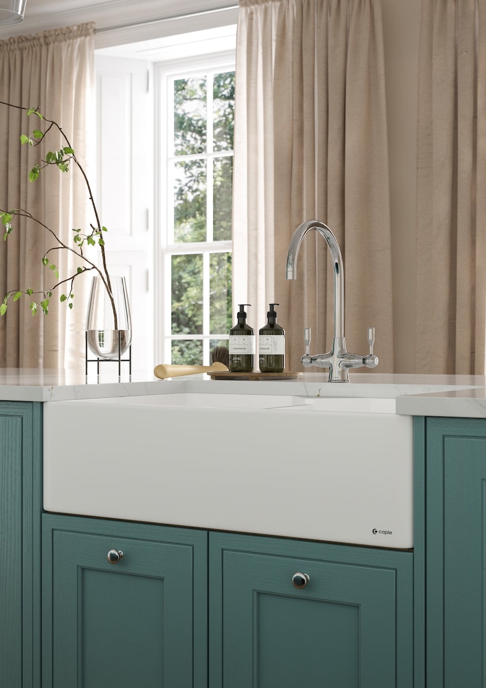 In-frame kitchen close up with belfast sink