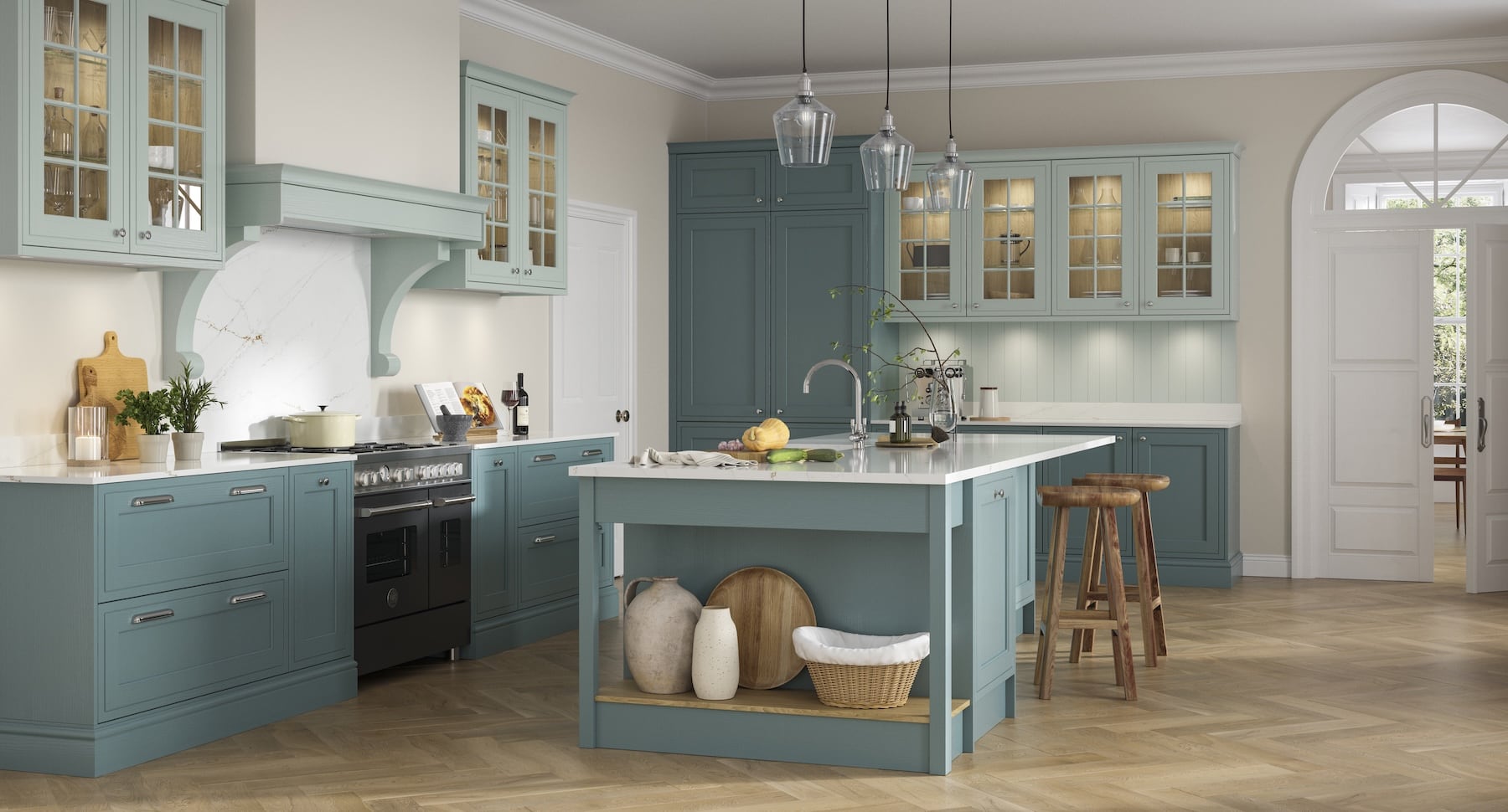 Blue in-frame kitchen