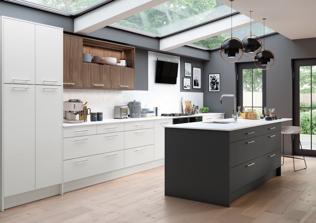 Luxury modern kitchen in Colchester with grey island