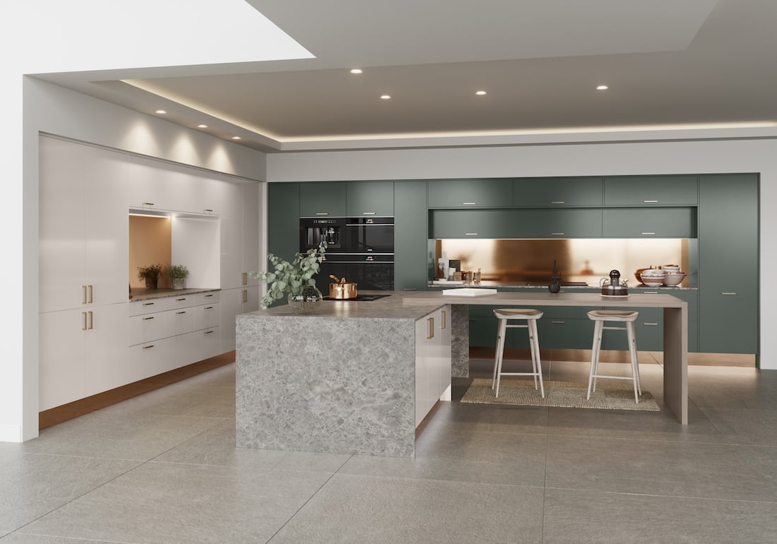 Large green modern kitchen