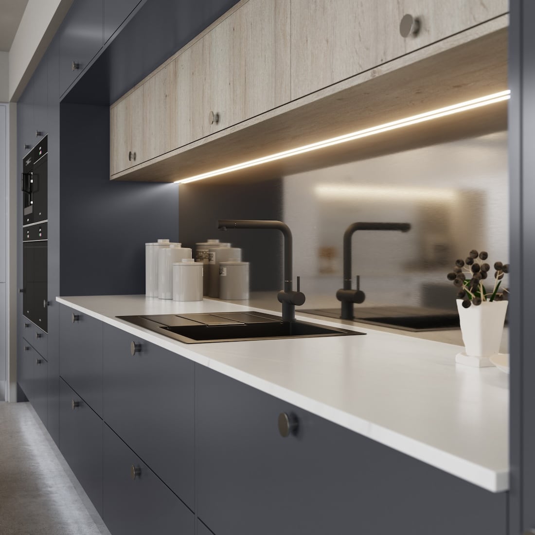 Luxury modern kitchen in Colchester in dark blue