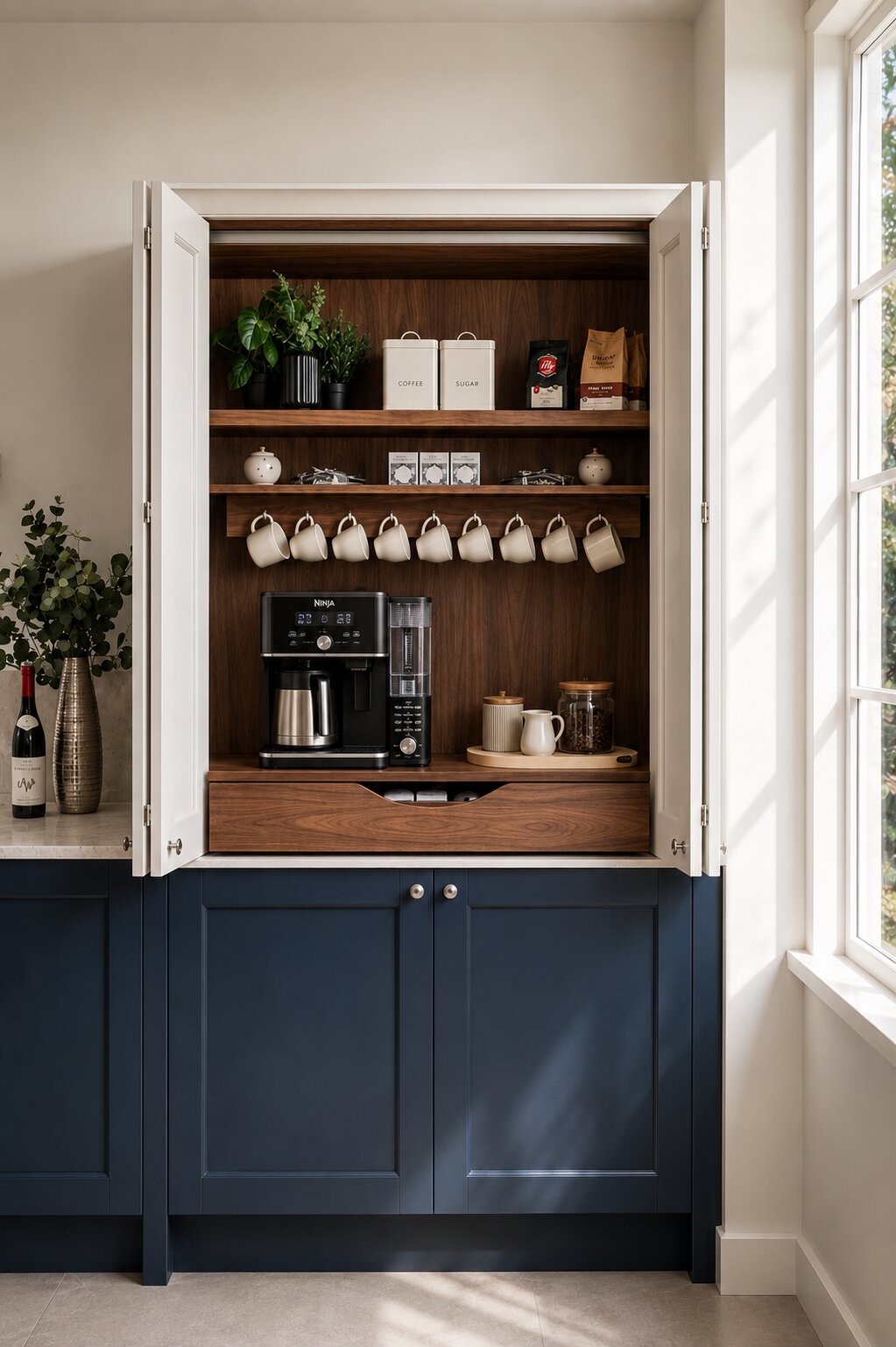 Coffee bar with bifold doors in a bespoke kitchen in Colchester