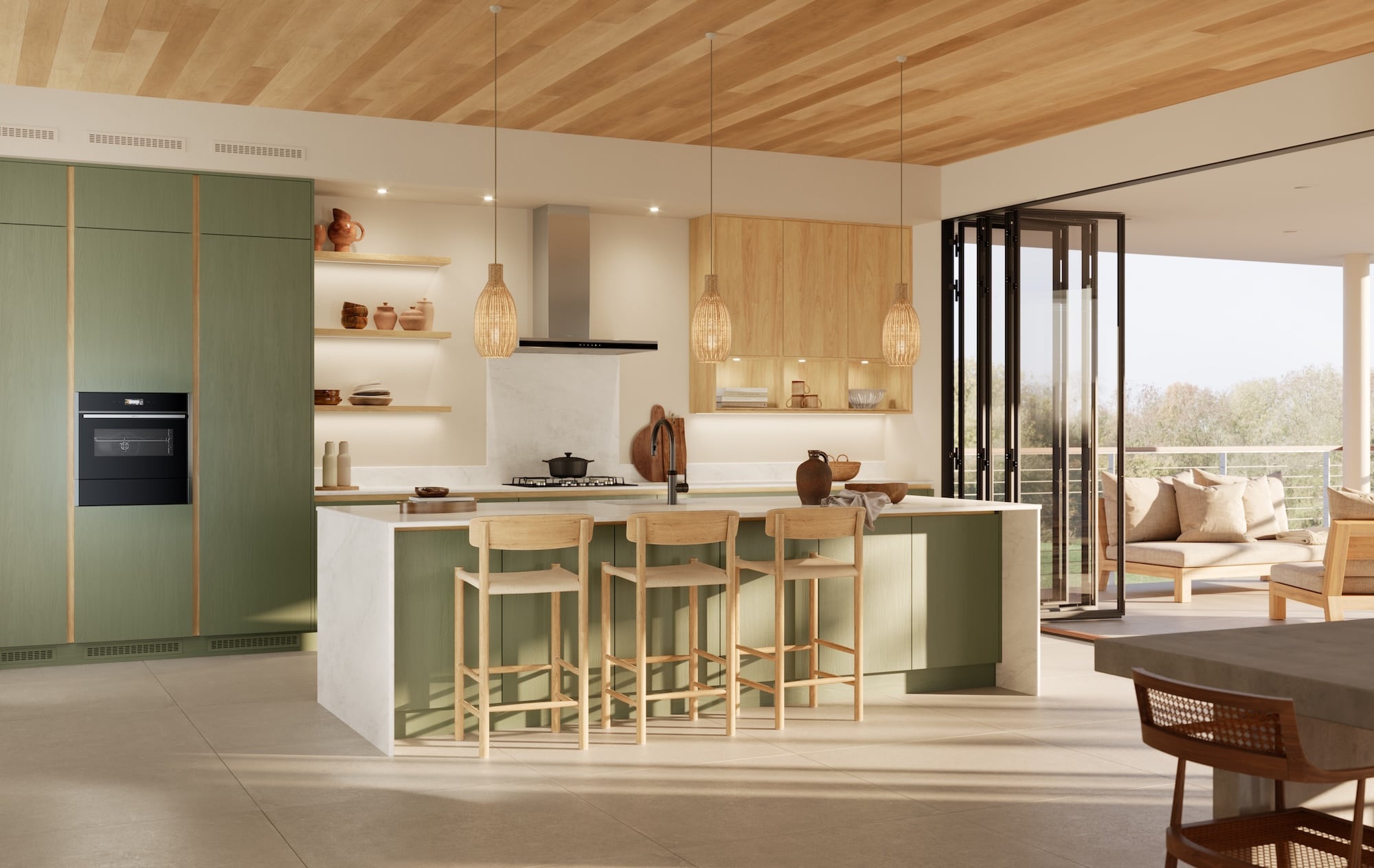 Green true handleless kitchen