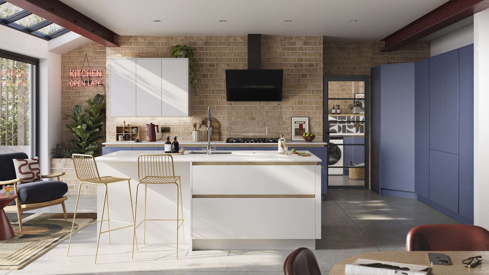 Blue handleless german kitchen