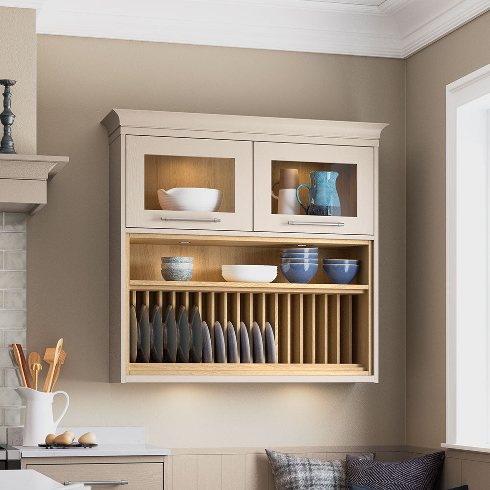 open kitchen shelving and crockery storage
