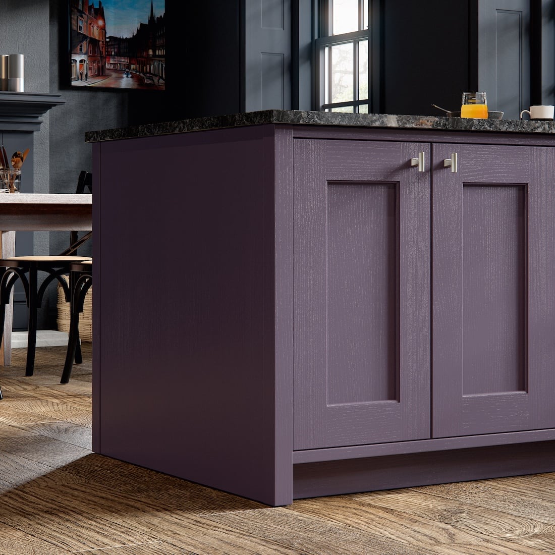 Purple painted traditional kitchen