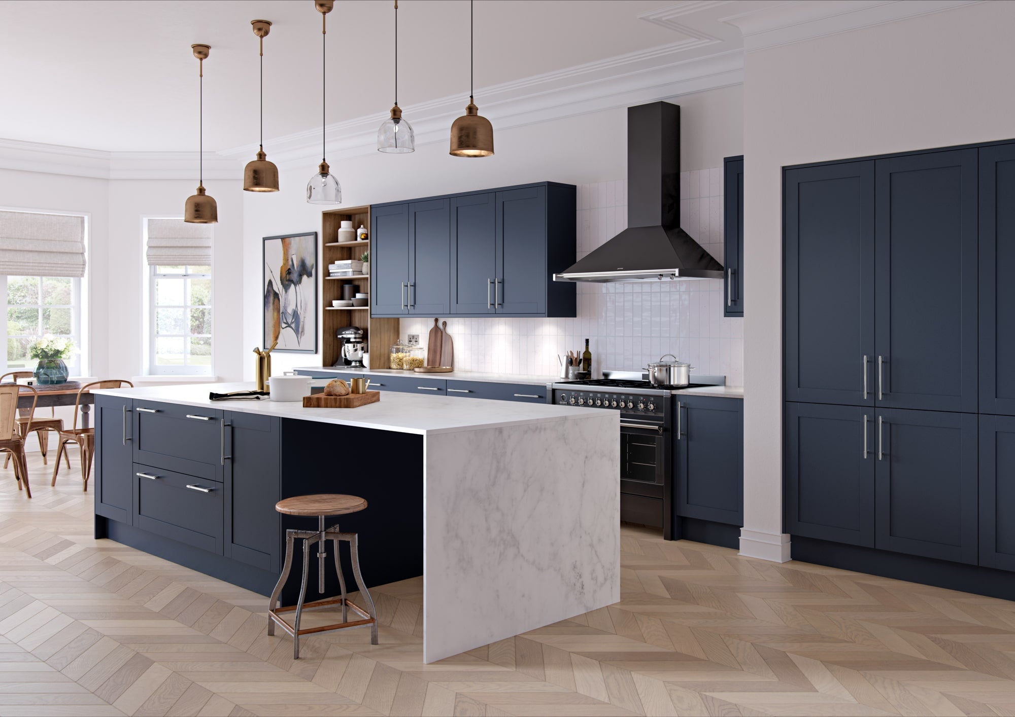 blue bespoke kitchen in chelmsford